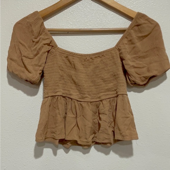 Chic Tan Puff Sleeve Blouse - Picture 2 of 9